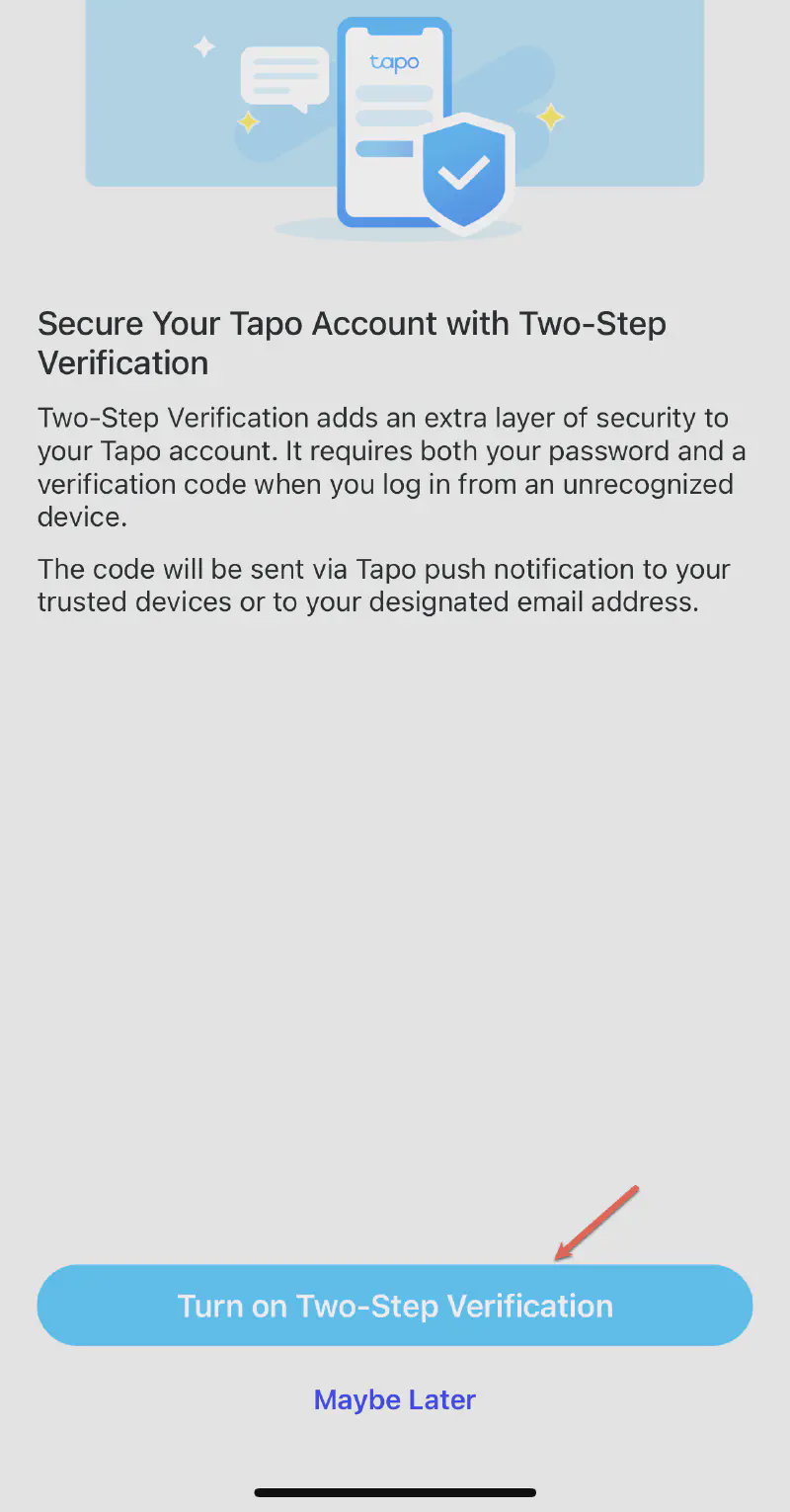 Tapo asking you to enable two factor verification