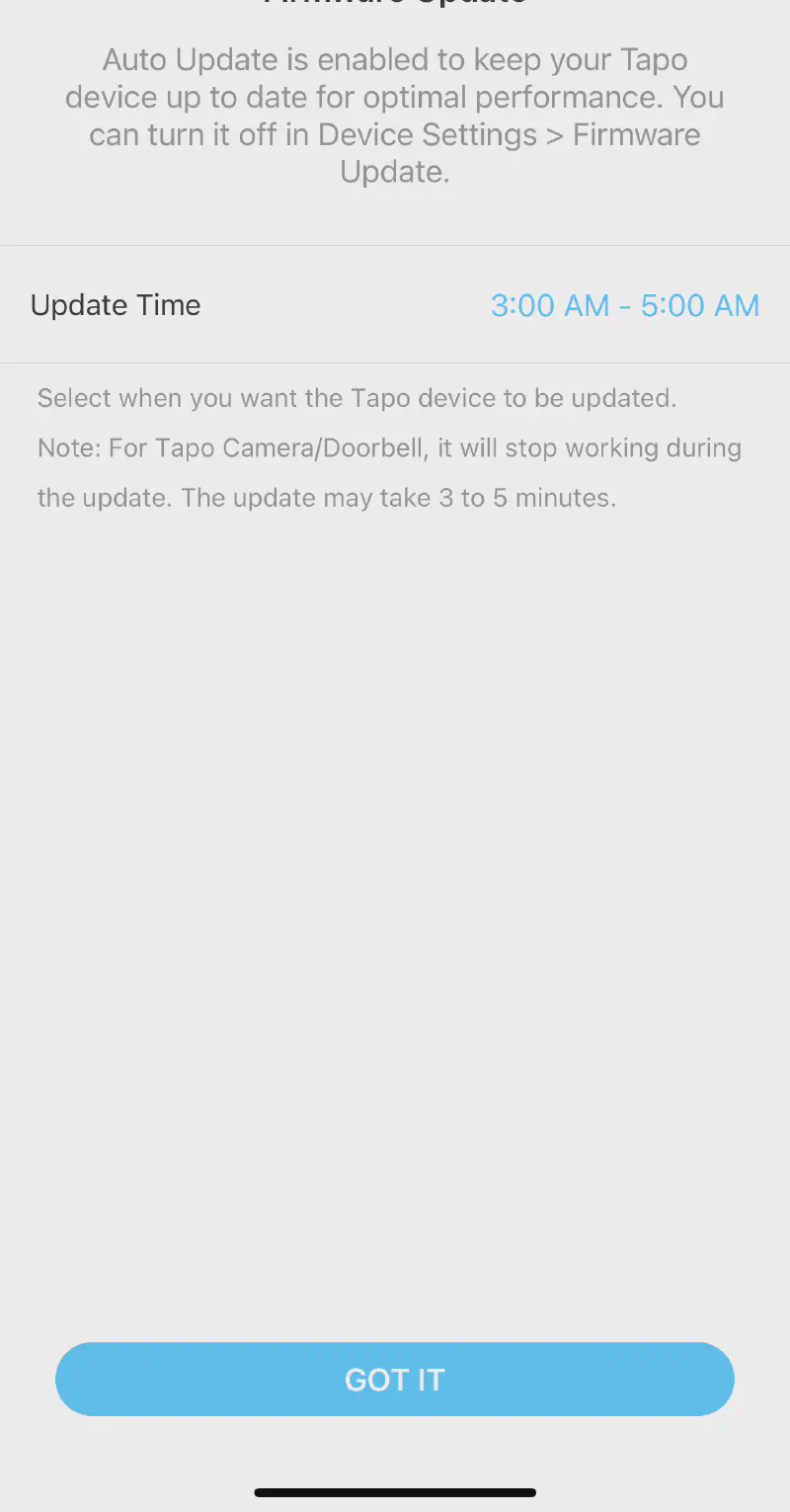 Setting automatic firmware update schedule for the Tapo C210