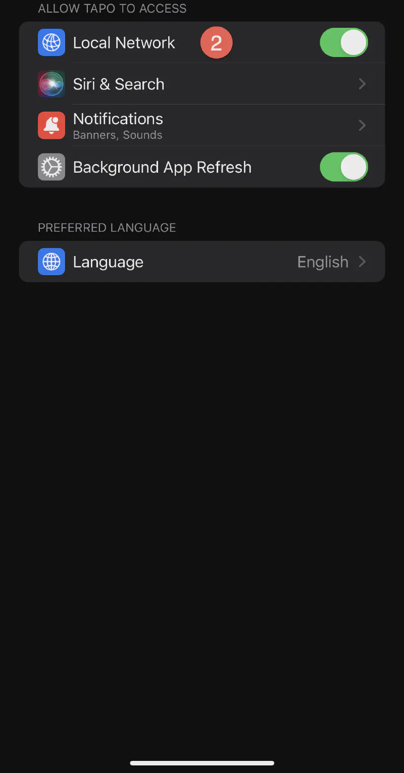 Enable network access in Tapo's iOS permissions