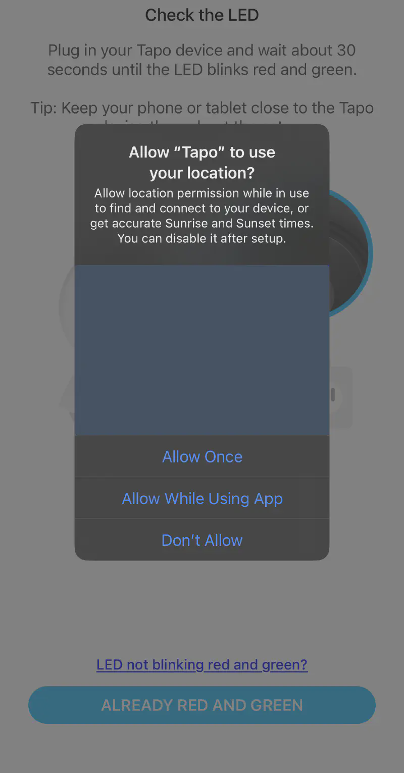 Tapo requesting location access on iOS