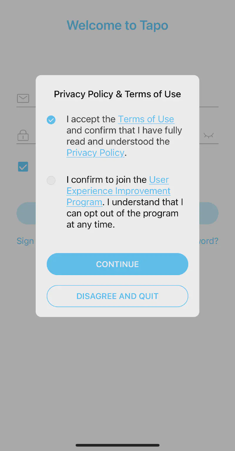 Disabling the Tapo User Experience Improvement Program
